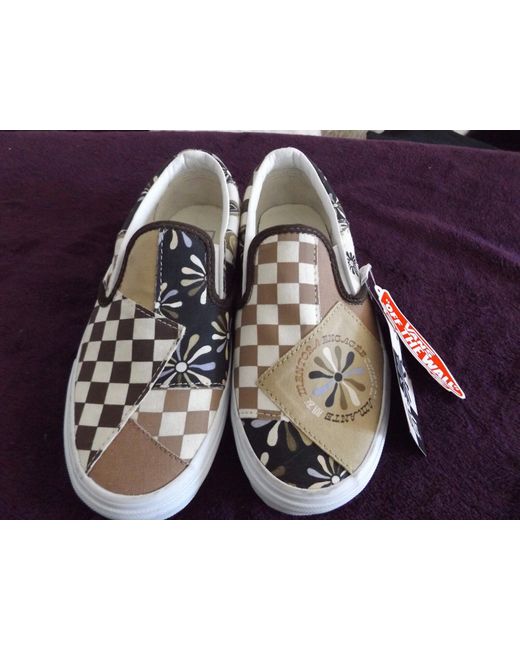 Vans Women's Beige Brown Canvas Checked Patchwork Slip On Sneakers Plimpsolls 3