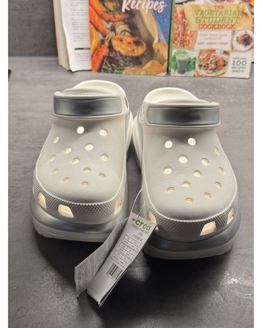 Crocs Women's Silver Mega Crush Platform Clogs White Eu 3839 Uk 6