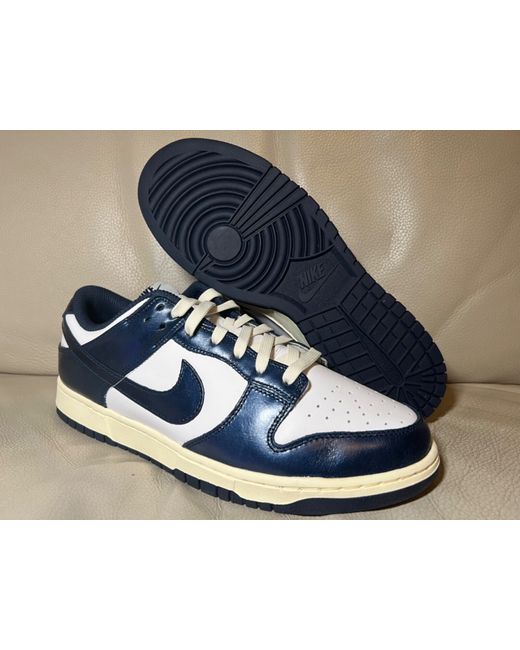 Nike Women's Dark Blue Dunk Low Prm White/Midnight Navy 9