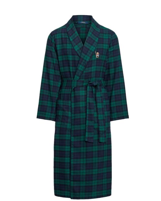 Polo Ralph Lauren New Checked Dressing Robe With Ski Bear Logo Embroided Sm Da Men