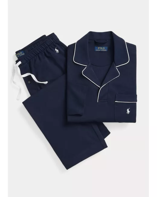 Polo Ralph Lauren Piped Jersey Long-Sleeve Pyjama Set Navy Small With Box Da Men Di Colore Blu Scuro