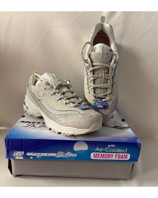 Skechers Women's Silver Dlites Reflections Trainers Grey Uk 6 Box Damaged