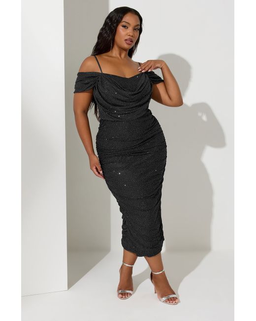Yours Women's  Curve Plus Cold Shoulder Glitter Mesh Dress