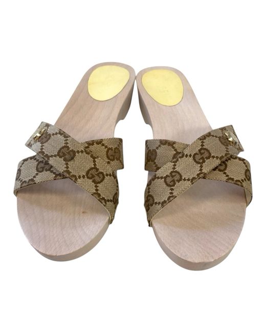 Gucci Women's Beige Brown Monogram Gg Strappy Clog Sandals Uk7 Boxed Brand New