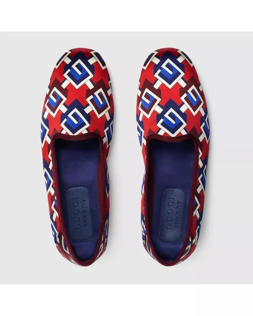 Gucci Men's Red Satin Voyage Eco Geometric G Print Slipper Silk Uk 7 Bnwt