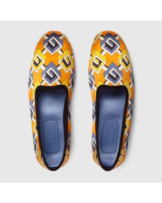 Gucci Men's Yellow Satin Voyage Eco Geometric G Print Slipper Uk 11 Bnwt