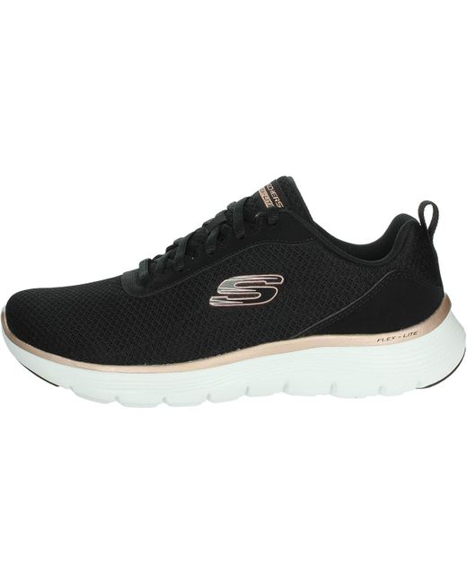 Skechers Women's Pink Flex Appeal 5.0 Uptake Mesh Vegan Trainers Black/Rose Gold