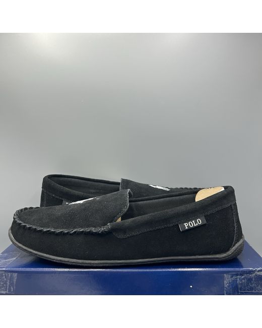 Polo Ralph Lauren Men's Black Brenan Logo Suede Moccasin Slippers Uk 10 Eu 44 Us 11
