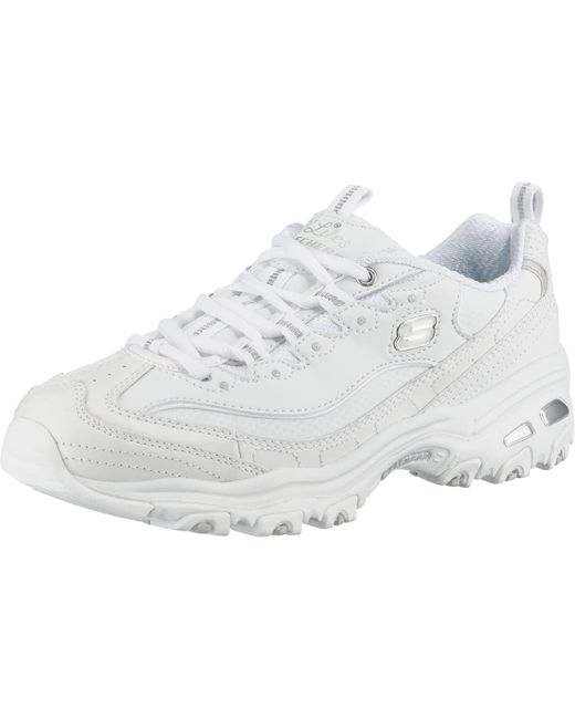 Skechers Women's Silver Dlites Fresh Start 5 Uk White Leather Mesh Trim L