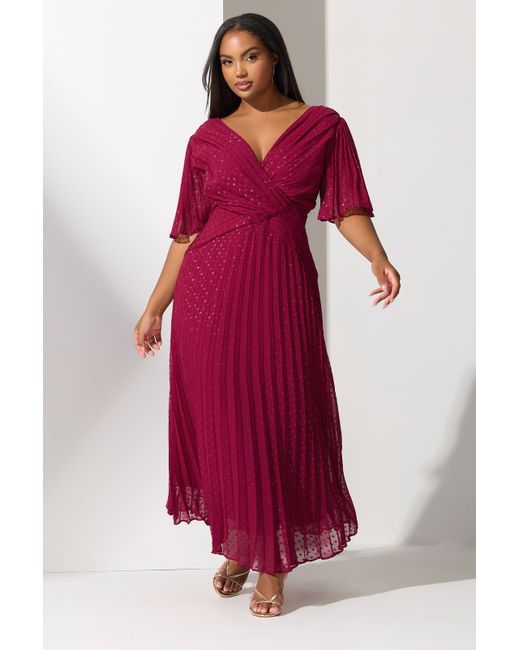 Yours Women's Silver Curve Plus Metallic Dobby Pleated Wrap Dress