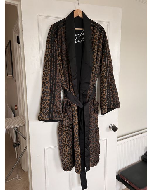 Adidas Originals Box Robe Dressing Gown Reversible Leopard Print L Da Men Di Colore Nero