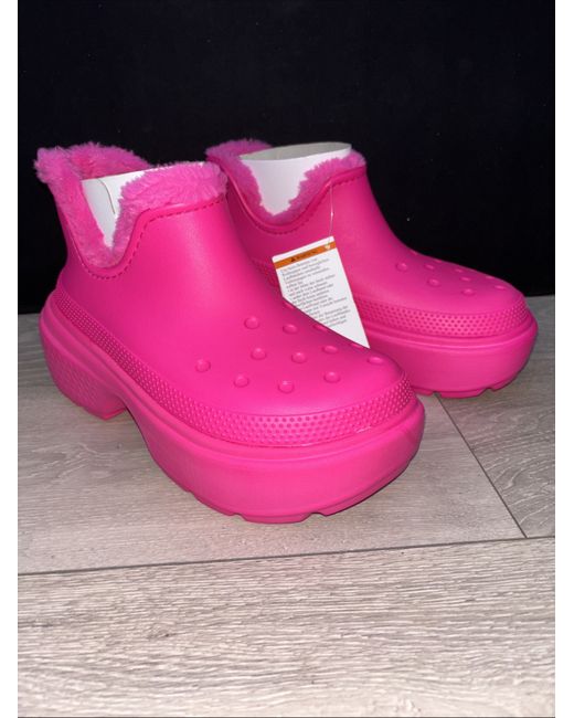 Crocs Women's Pink Stomp Lined Shorty Boot Uk M6w/7 Crush