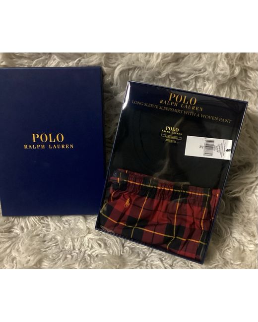 Polo Ralph Lauren Loungewear Pyjamas Xl Black Long Sleeve Check Gift Boxed Da Men Di Colore Rosso