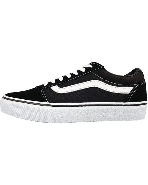 Vans Women's White 7.5 Ward Sneaker Black Suede Canvas Lace Up Shoes