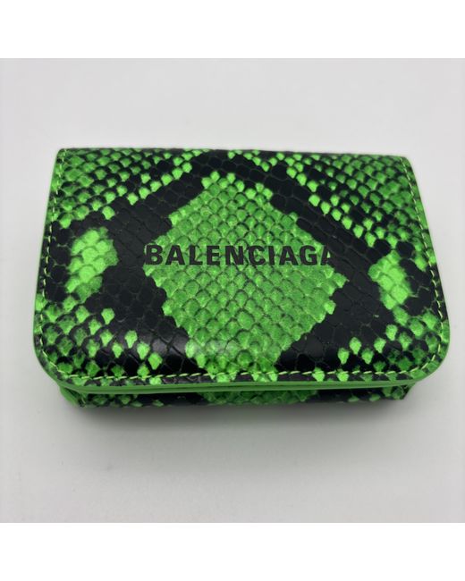 Balenciaga Cash Mini Wallet Python Printed Calf Leather Fluoro Da Women Di Colore Verde