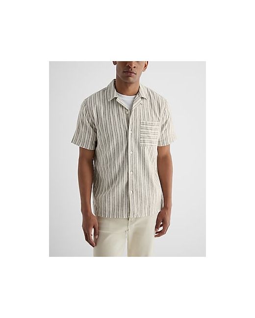 Express Striped Stretch Linen-Blend Short Sleeve Shirt