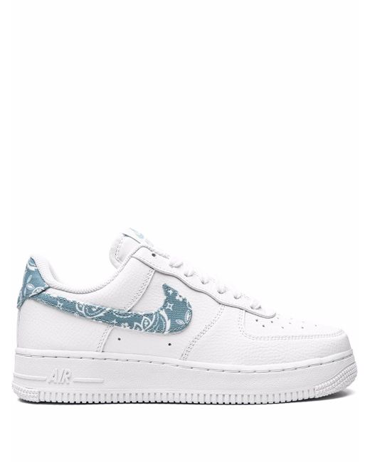 Nike Women's White Air Force 1 Low Paisley Worn Blue Sneakers