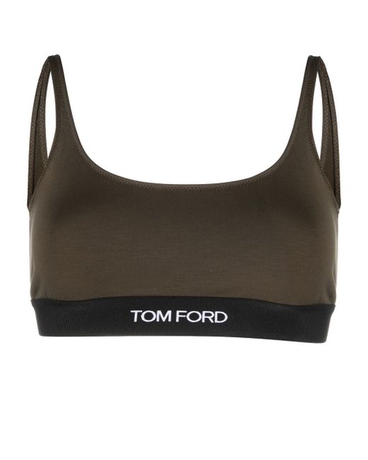Tom Ford logo-trim stretch bralette in Green
