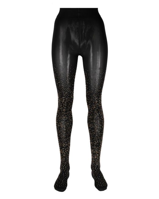 Monogram crystal-embellished tights in black - Saint Laurent