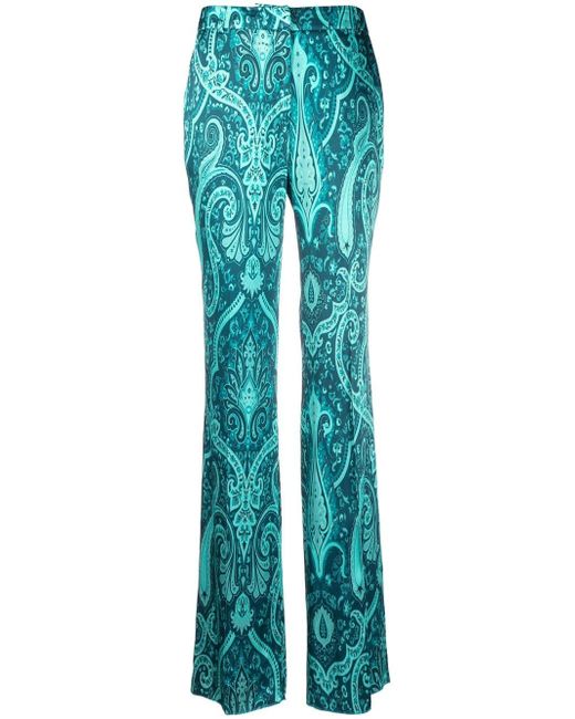 Green Elba paisley-print silk-crepe trousers, Boteh