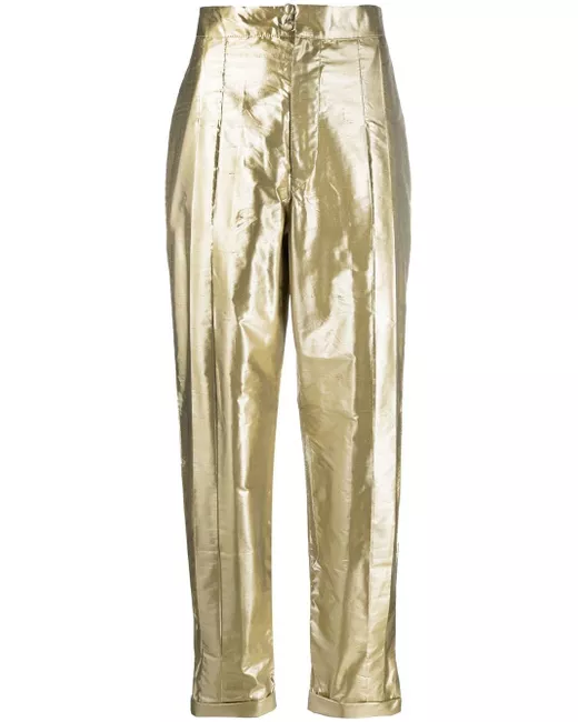 Metallic merino wool-blend straight-leg pants
