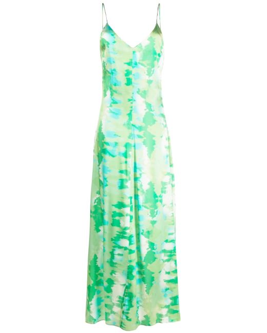 Ganni Women's Green Watercolour-Print Slip Dress