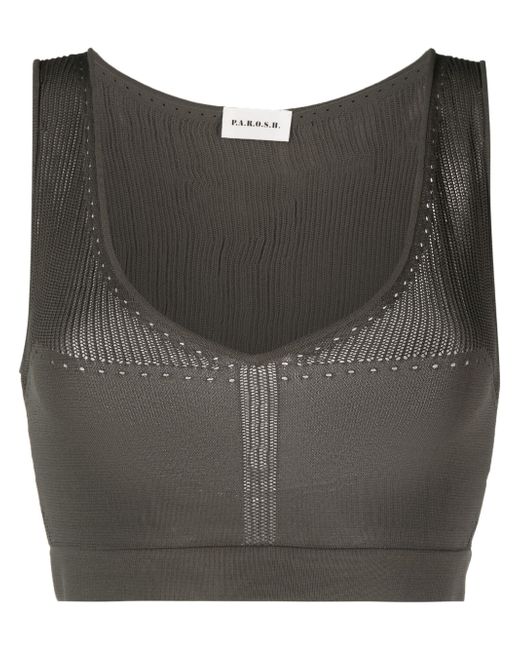 P.A.R.O.S.H. pointelle-knit cropped top in Black