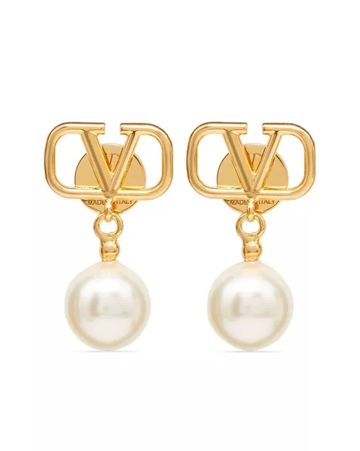 Valentino Garavani Vlogo Signature Pearl Drop Earrings Da Women Di Colore D'Oro