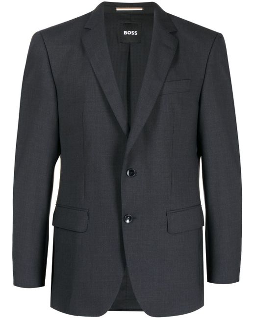 Boss Men's Black Single-Breasted Stretch-Wool Blazer