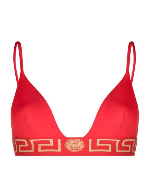 Versace Greca-border triangle bikini top in Red