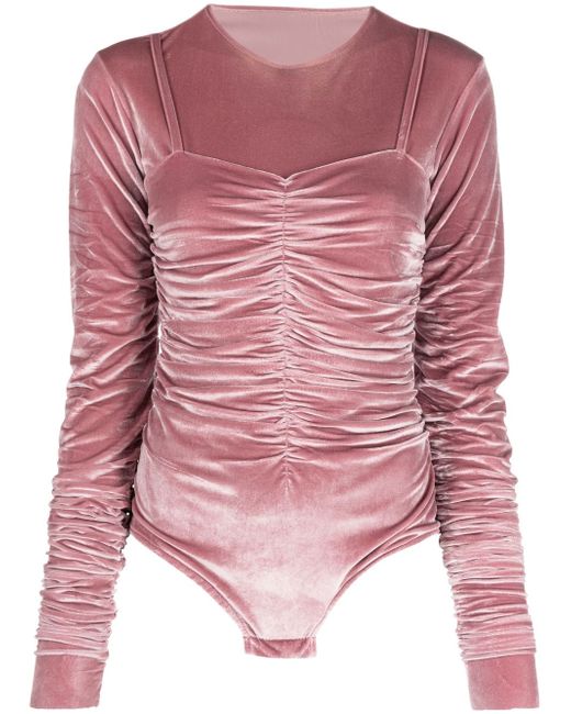 Ioana Ciolacu velvet-effect gathered-detail body in Pink