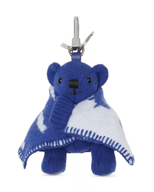 Burberry Thomas Bear Wool-Blend Keyring Da Men Di Colore Blu