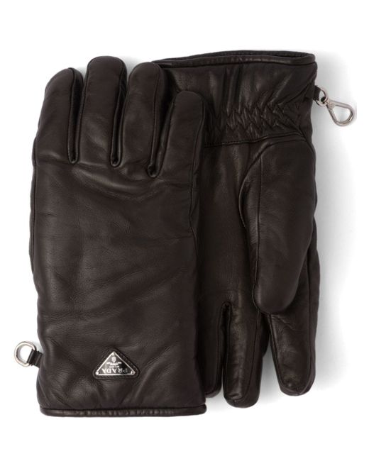 Prada Triangle-Logo Leather Gloves Da Men Di Colore Nero