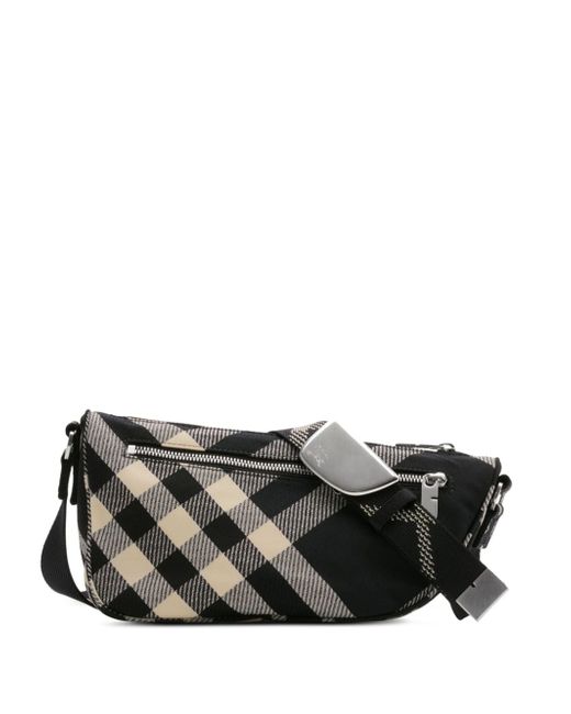 Burberry Small Shield Checked Messenger Bag Da Men Di Colore Nero