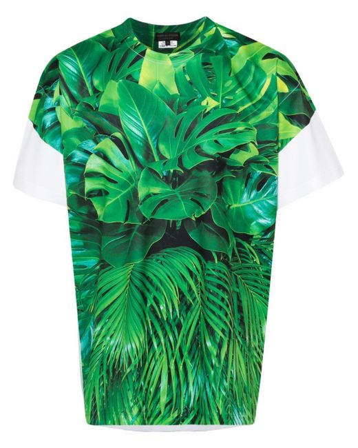 Comme Des Garçons Homme Plus Men's Green Leaves-Print Crew-Neck T-Shirt