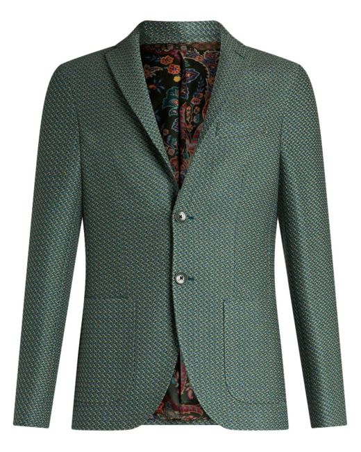Etro Men's Green Single-Breasted Blazer