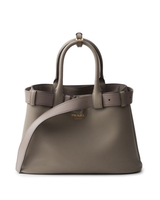 Prada Medium Buckle Tote Bag Da Women Di Colore Grigio