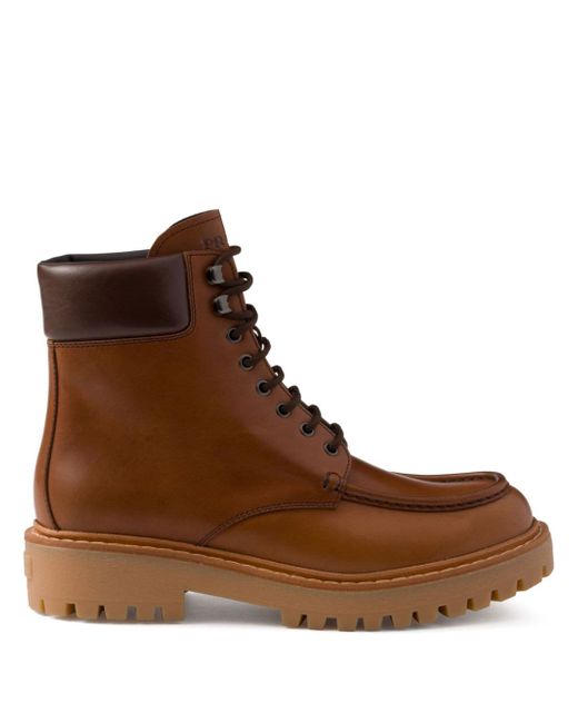Prada 60mm Leather Boots Da Men Di Colore Marrone