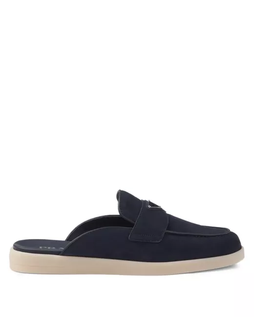 Prada Men's Blue Suede Slip-On Slippers