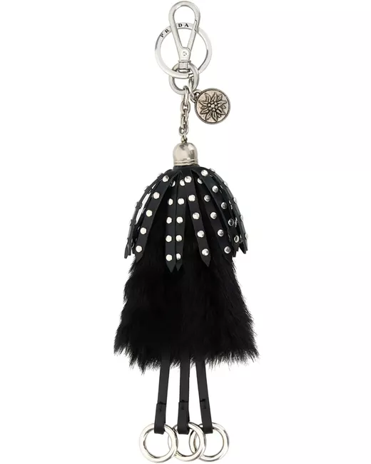 Prada Leather Keyring Da Women Di Colore Nero