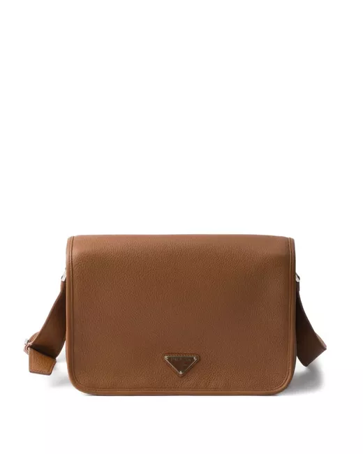 Prada Leather Messenger Bag Da Men Di Colore Marrone
