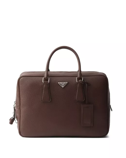 Prada Structured Briefcase Da Men Di Colore Marrone