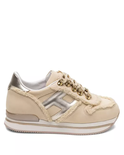 Hogan Women's Silver Metallic-Trimmed Shearling Sneakers