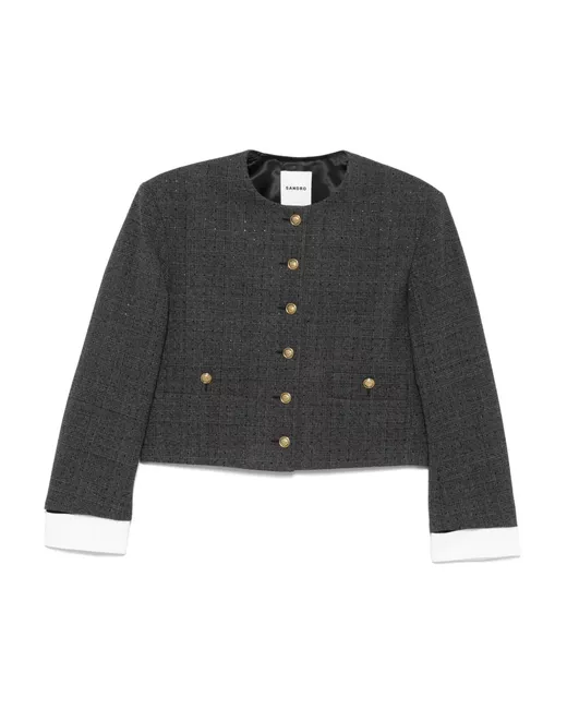 Sandro Women's Gray Check-Print Cropped Jacket