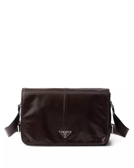 Prada Leather Messenger Bag Da Men Di Colore Marrone