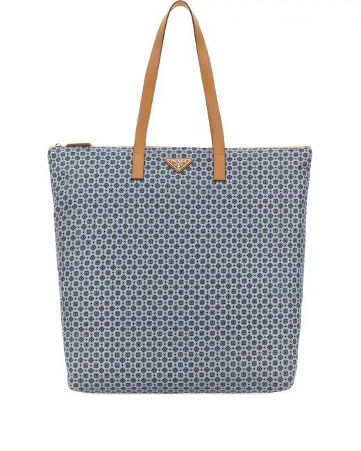 Prada Large Geometric-Pattern Tote Bag Da Men Di Colore Blu