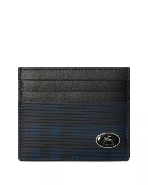 Burberry Check-Pattern Leather Card Case Da Men Di Colore Blu
