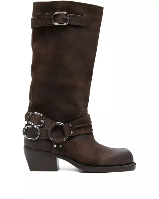 Sandro Women's Brown Buckle-Strap Studded Boots