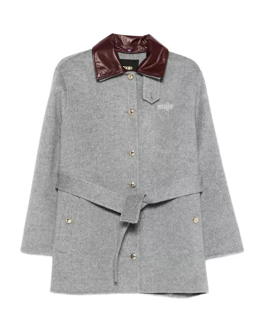 Maje Women's Gray Wool-Blend Belted Coat