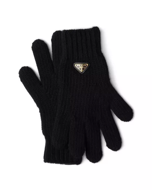 Prada Triangle-Logo Gloves Da Women Di Colore Nero